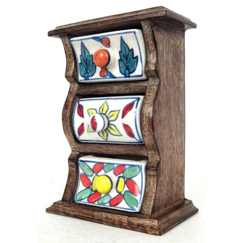 Mango Wood 3 Drawer Ceramic Chest Canvas Art Gallery
