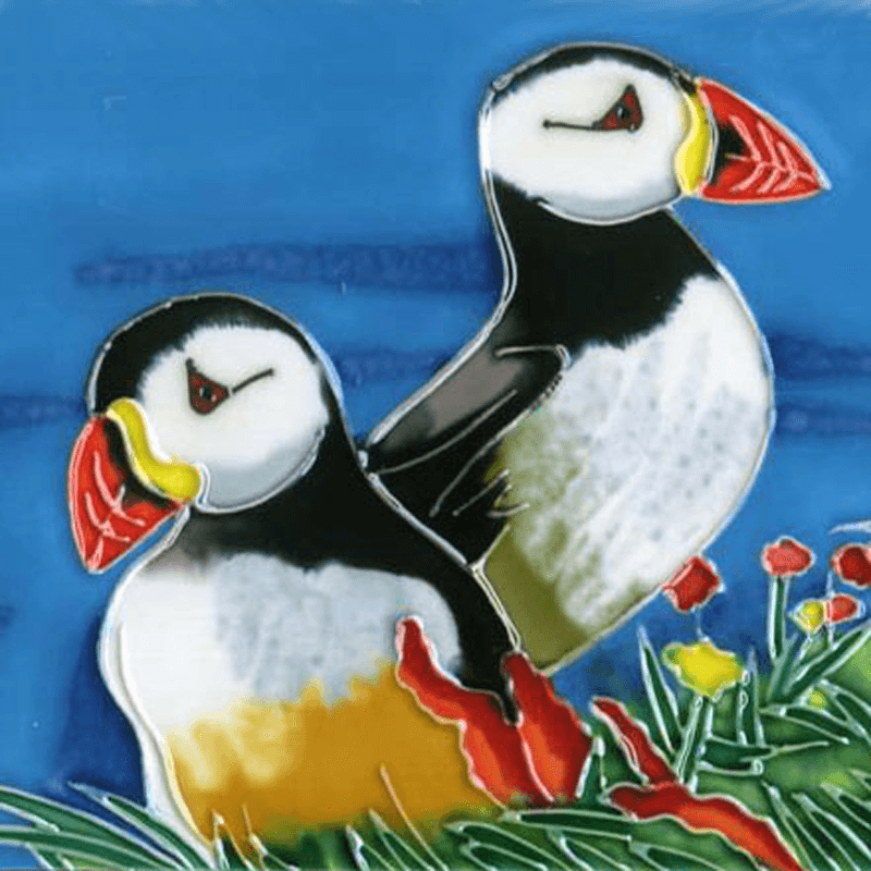 Puffins Hand Painted Decorative Tile