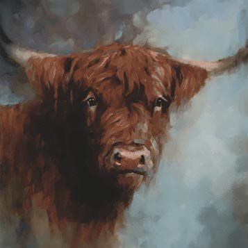 highland cow painting in detail