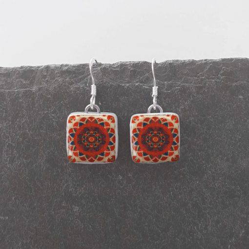 Square Ceramic Earrings orange suzani IBE101