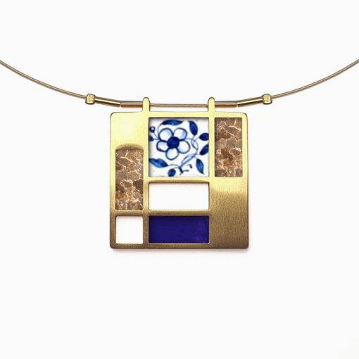 De Stijl inspired necklace steel/ delft B136/W13