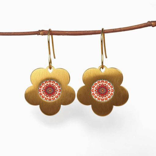 Flower Shaped Earrings orange suzani BE177