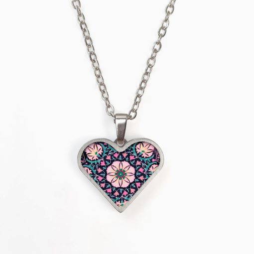 heart Shaped Pendant pink flower L169/W9